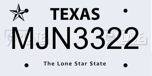 MJN3322 Texas License Plate