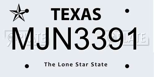 MJN3391 Texas License Plate