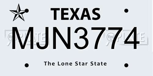 MJN3774 Texas License Plate