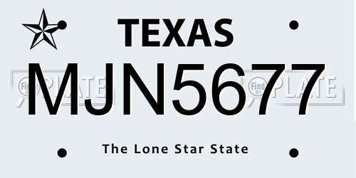 MJN5677 Texas License Plate