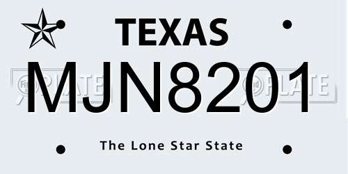 MJN8201 Texas License Plate