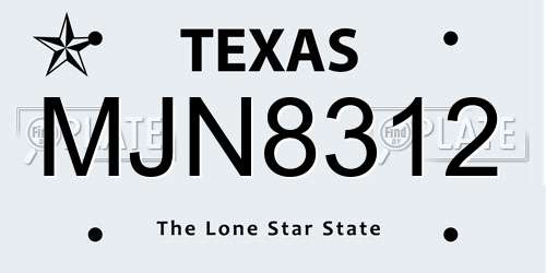 MJN8312 Texas License Plate