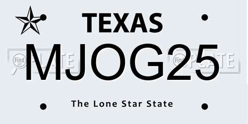 MJOG25 Texas License Plate
