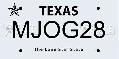 MJOG28 Texas License Plate