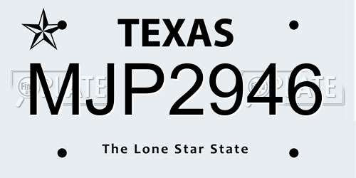 MJP2946 Texas License Plate