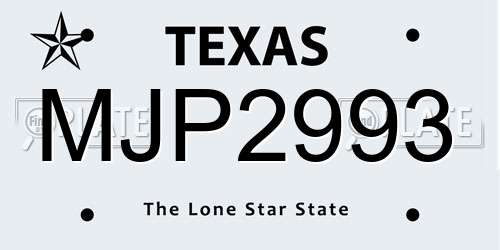 MJP2993 Texas License Plate