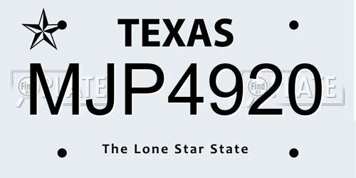MJP4920 Texas License Plate