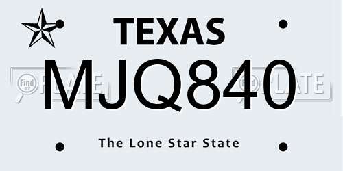 MJQ840 Texas License Plate