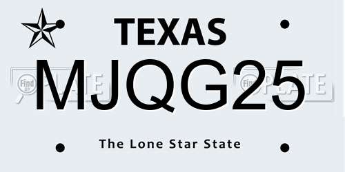 MJQG25 Texas License Plate