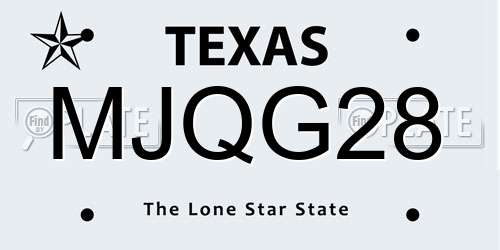 MJQG28 Texas License Plate