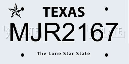 MJR2167 Texas License Plate