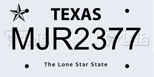 MJR2377 Texas License Plate