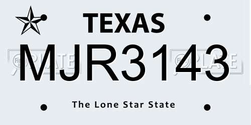 MJR3143 Texas License Plate