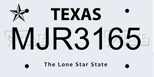 MJR3165 Texas License Plate