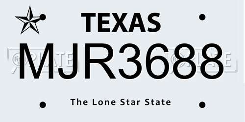 MJR3688 Texas License Plate