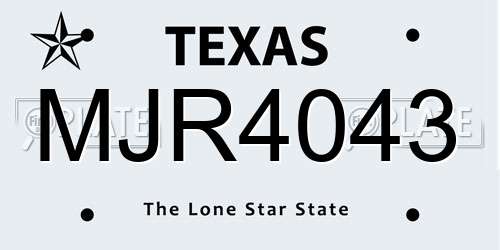 MJR4043 Texas License Plate
