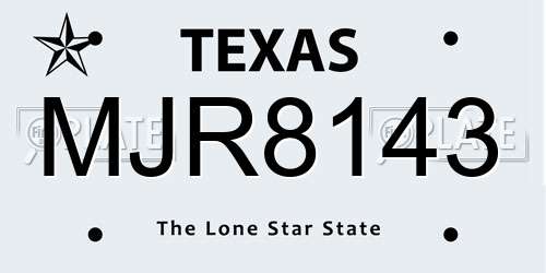 MJR8143 Texas License Plate