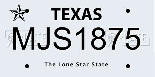 MJS1875 Texas License Plate