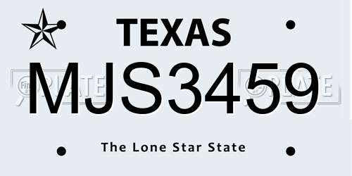 MJS3459 Texas License Plate