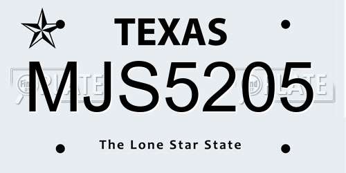 MJS5205 Texas License Plate
