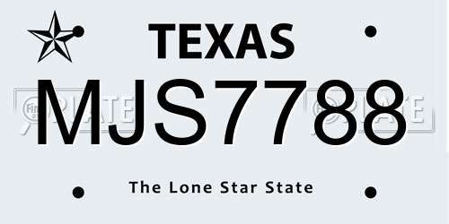 MJS7788 Texas License Plate