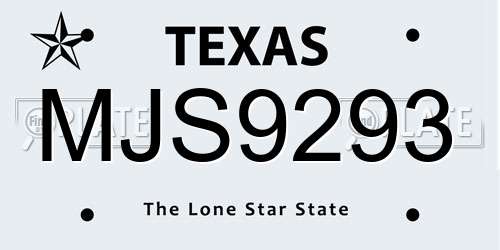 MJS9293 Texas License Plate