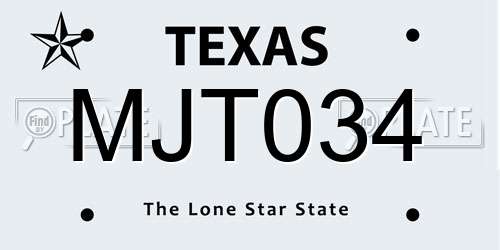 MJT034 Texas License Plate