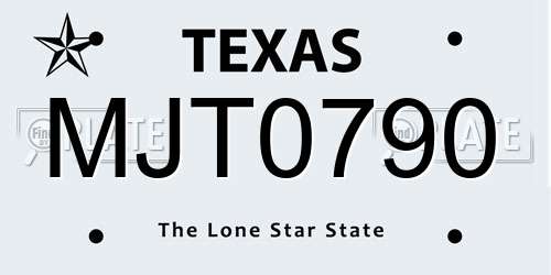 MJT0790 Texas License Plate