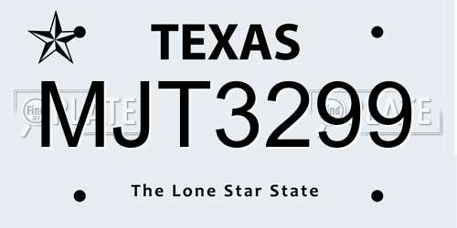 MJT3299 Texas License Plate