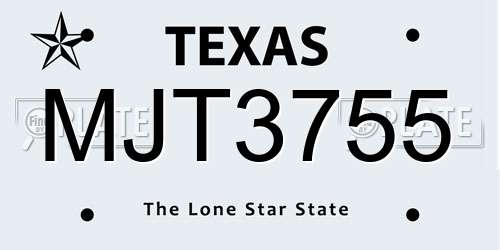 MJT3755 Texas License Plate