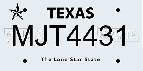 MJT4431 Texas License Plate