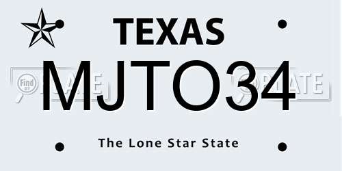 MJTO34 Texas License Plate