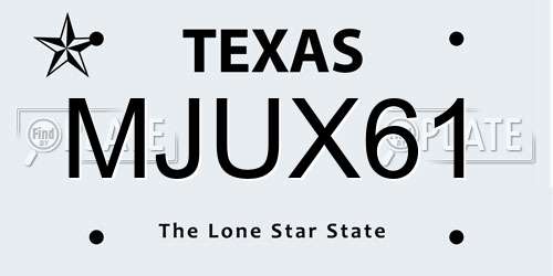 MJUX61 Texas License Plate