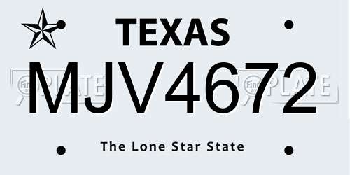 MJV4672 Texas License Plate