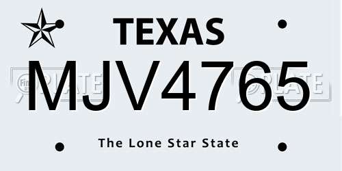 MJV4765 Texas License Plate