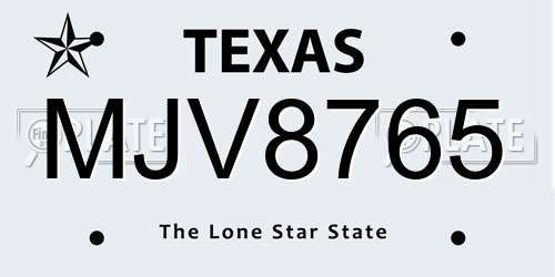 MJV8765 Texas License Plate