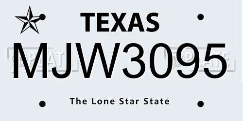 MJW3095 Texas License Plate