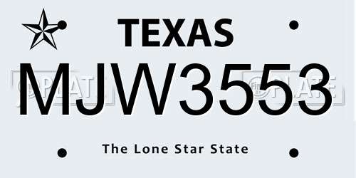 MJW3553 Texas License Plate
