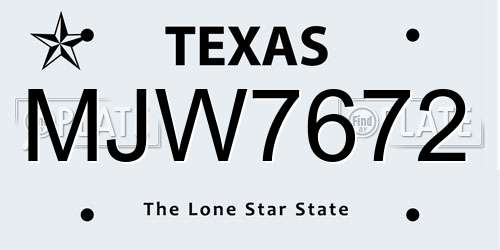 MJW7672 Texas License Plate