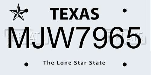 MJW7965 Texas License Plate