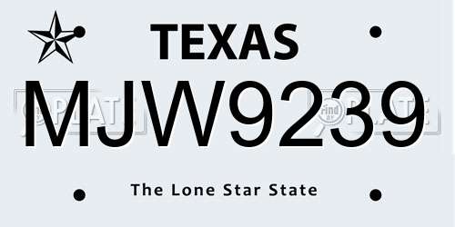 MJW9239 Texas License Plate