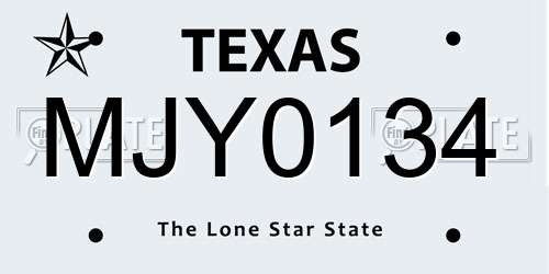 MJY0134 Texas License Plate