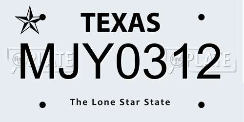 MJY0312 Texas License Plate
