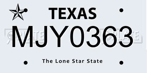 MJY0363 Texas License Plate