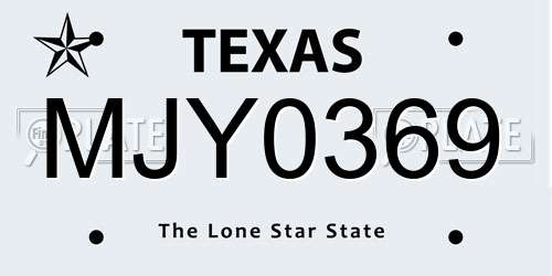 MJY0369 Texas License Plate