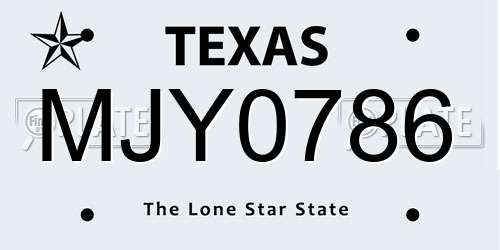 MJY0786 Texas License Plate