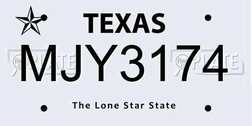 MJY3174 Texas License Plate