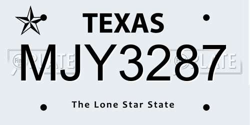 MJY3287 Texas License Plate