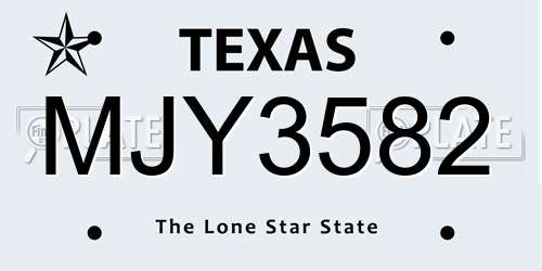 MJY3582 Texas License Plate