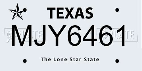 MJY6461 Texas License Plate